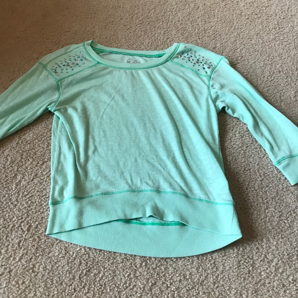 Mint green 3/4 sleeve shirt with rhinestones